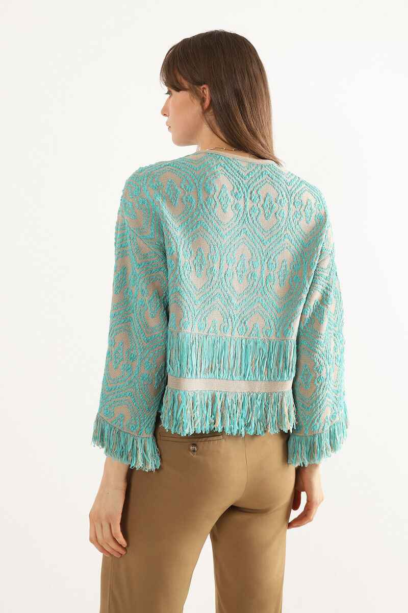 DIXIE Brocade Fringe Jacket Turq