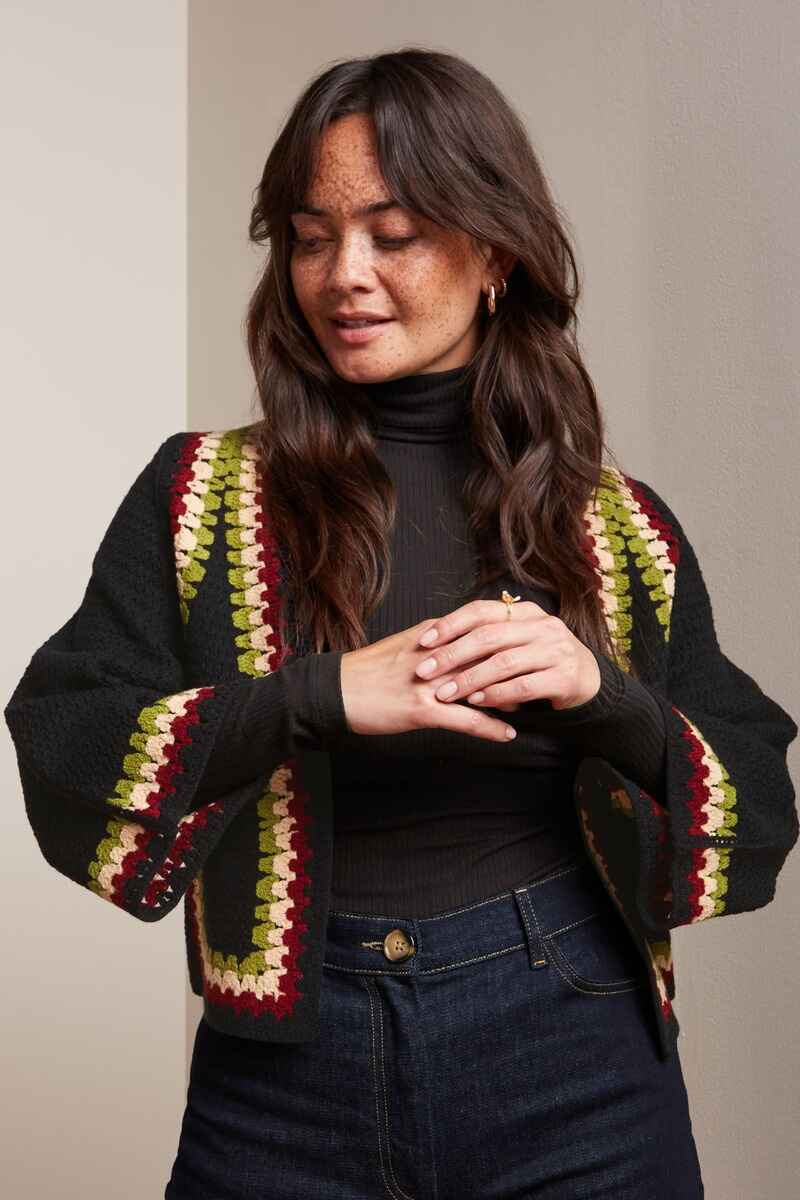 KING LOUIE Arlene Crochet Cardy CRed
