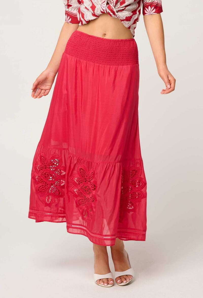 ONCE WAS Cordelia Silk Skirt Ruby