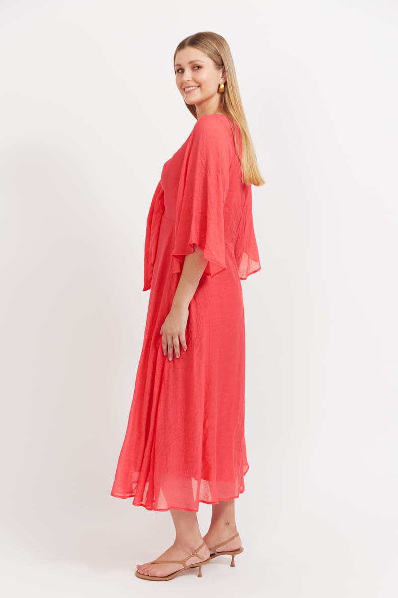 HAVEN Baja Tie Midi Dress Punch