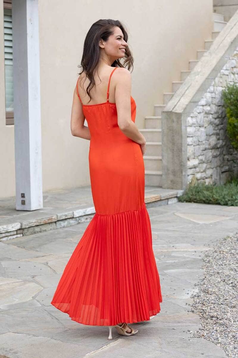 AMAYA Lola Pleated Maxi Dress Orange