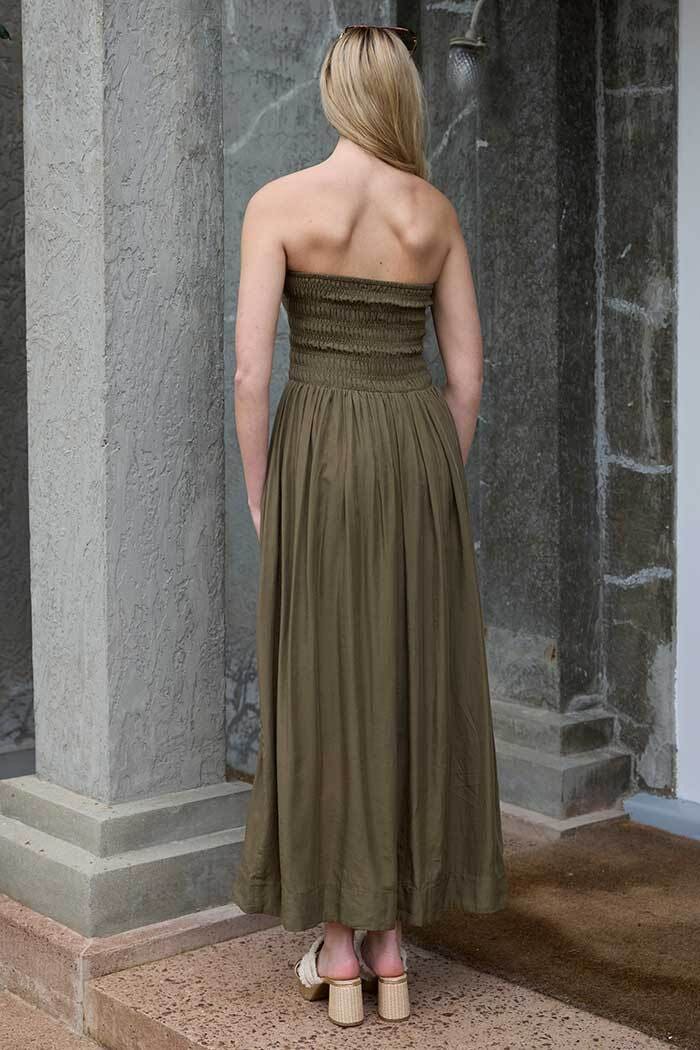 AMAYA Jojo Strapless Maxi Dress Khaki