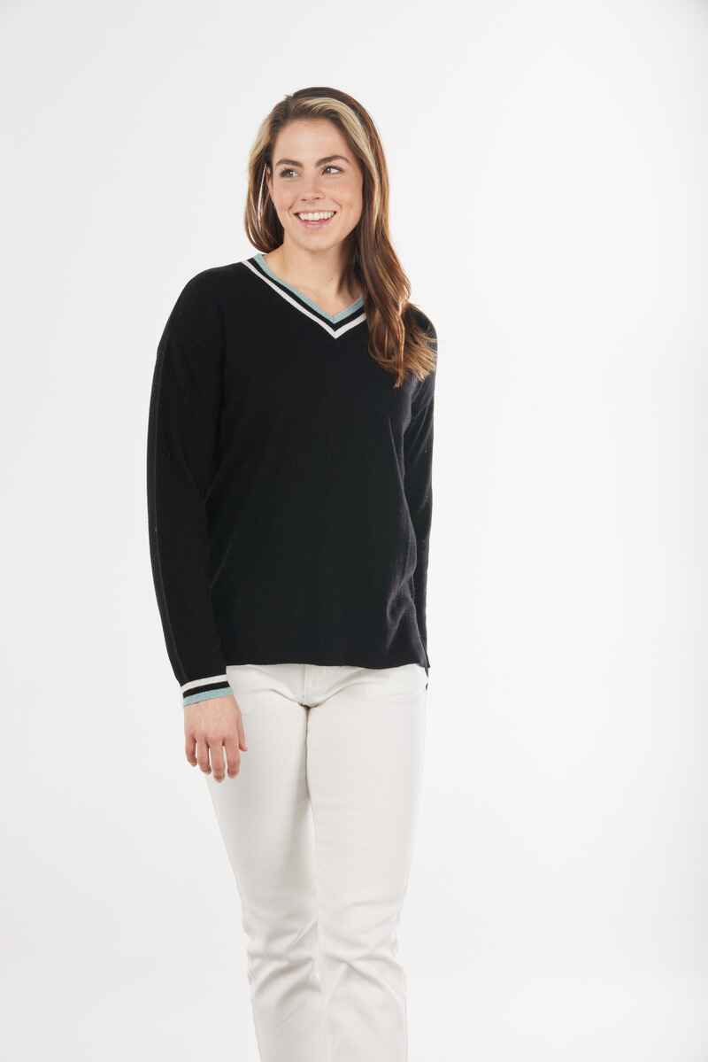 B&L Pullover VNeck Stripes Black