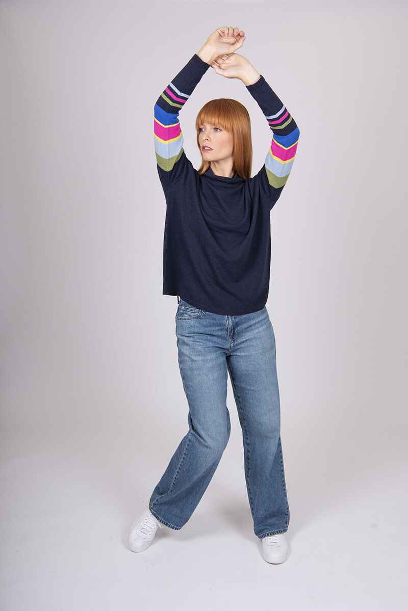 B&L Stripe Sleeve Pullover NavyCombo