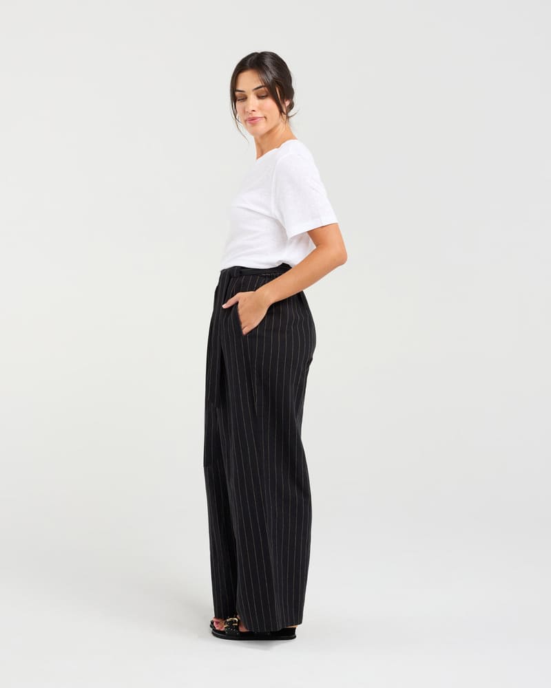 BLACKSTONE Alaina Pinstripe Pants Black