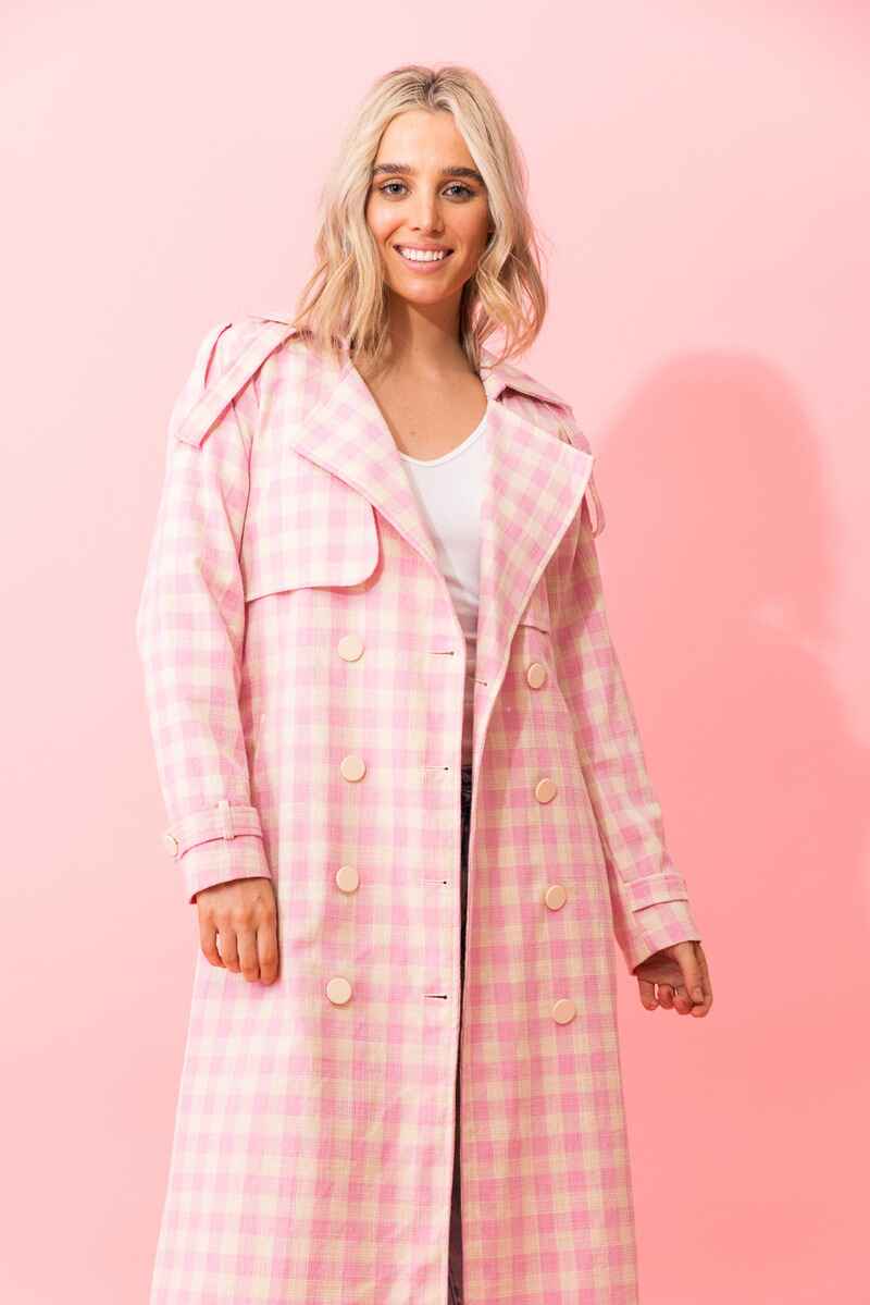 CHARLO Jazzy Trench Coat Pink Check