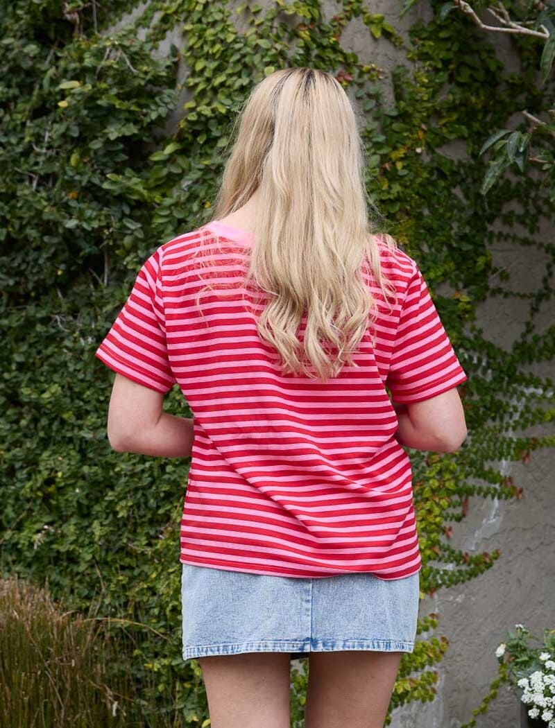 CHARLO Dolce Stripe Tee PinkRed
