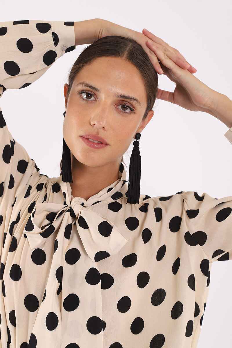DIXIE Pussy Bow Shirt Cream Spot