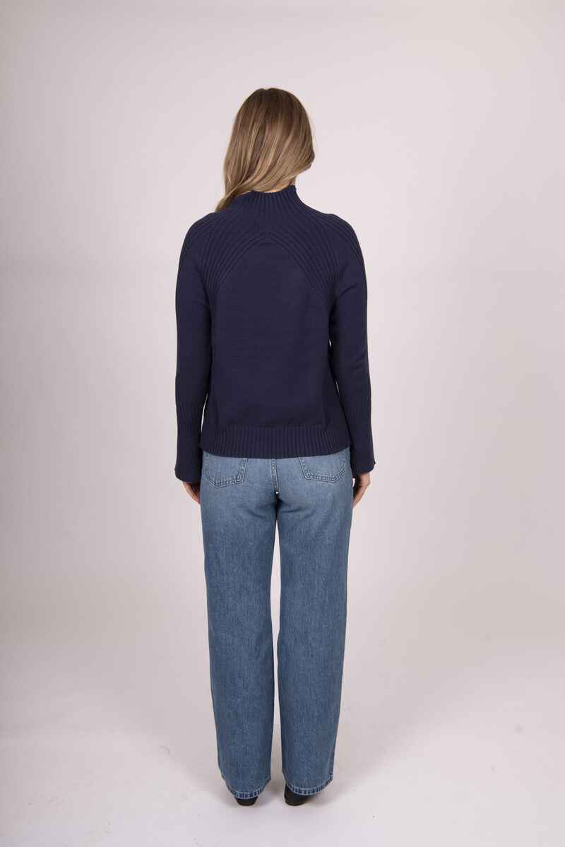 BELLA HighN RibV Pullover Navy