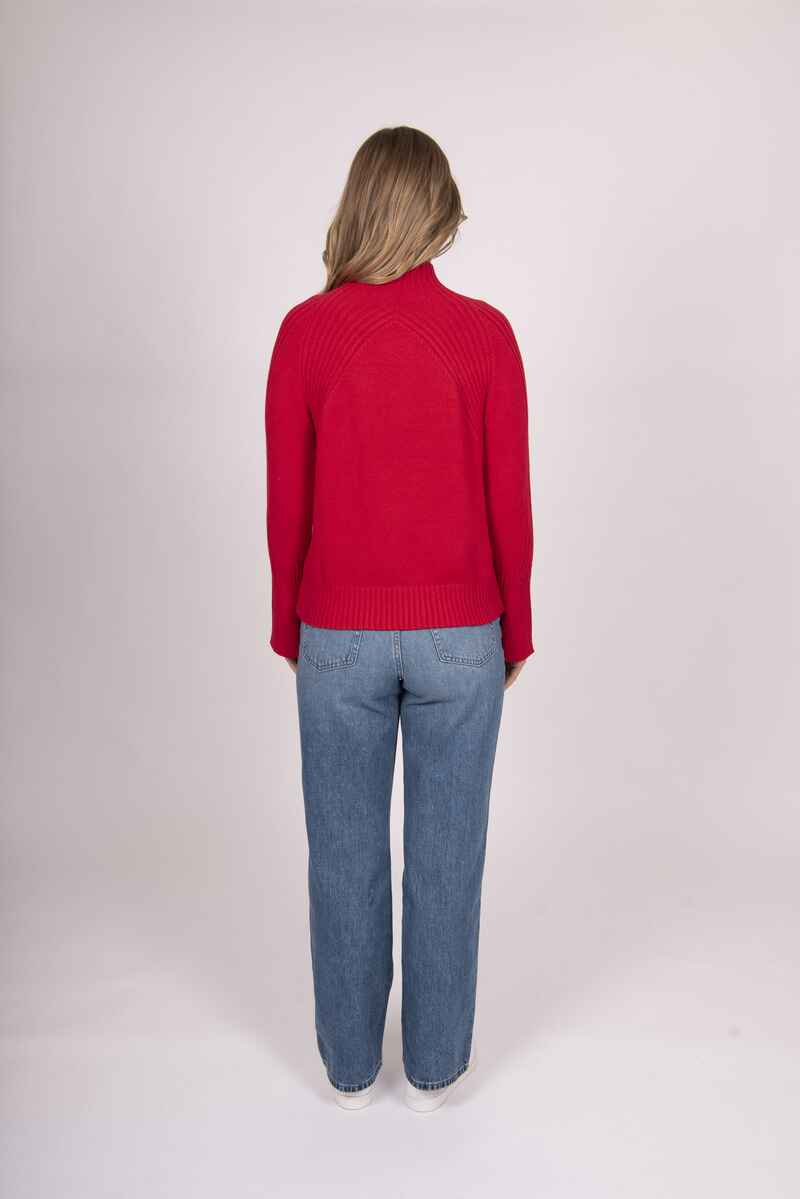BELLA HighN RibV Pullover Red