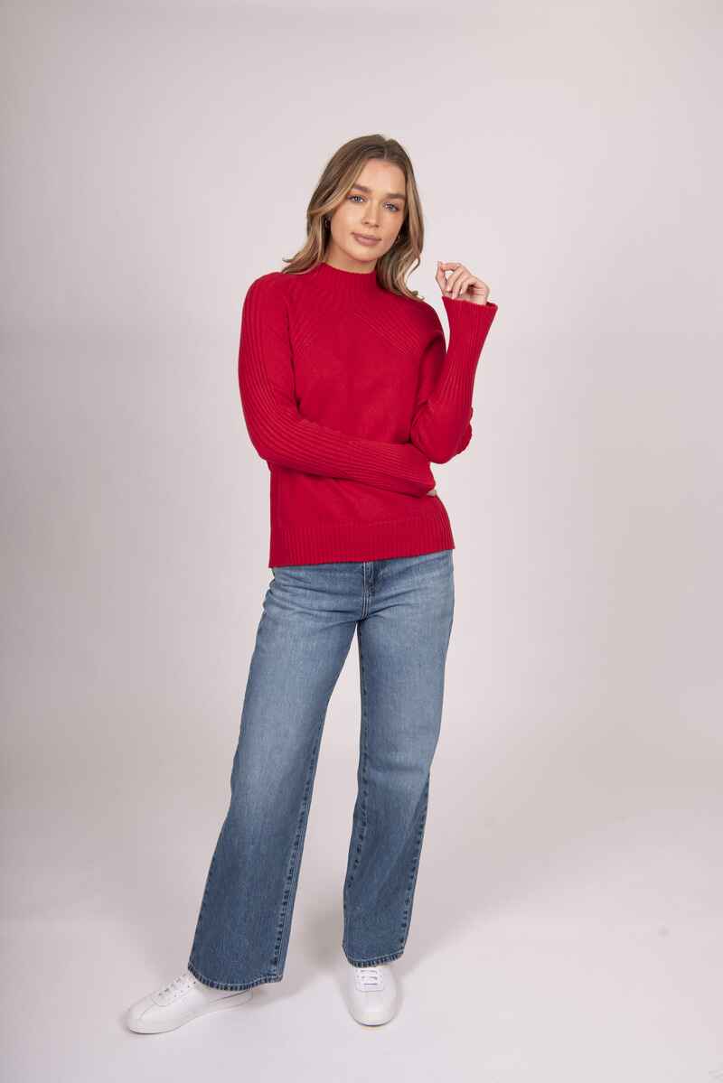 BELLA HighN RibV Pullover Red
