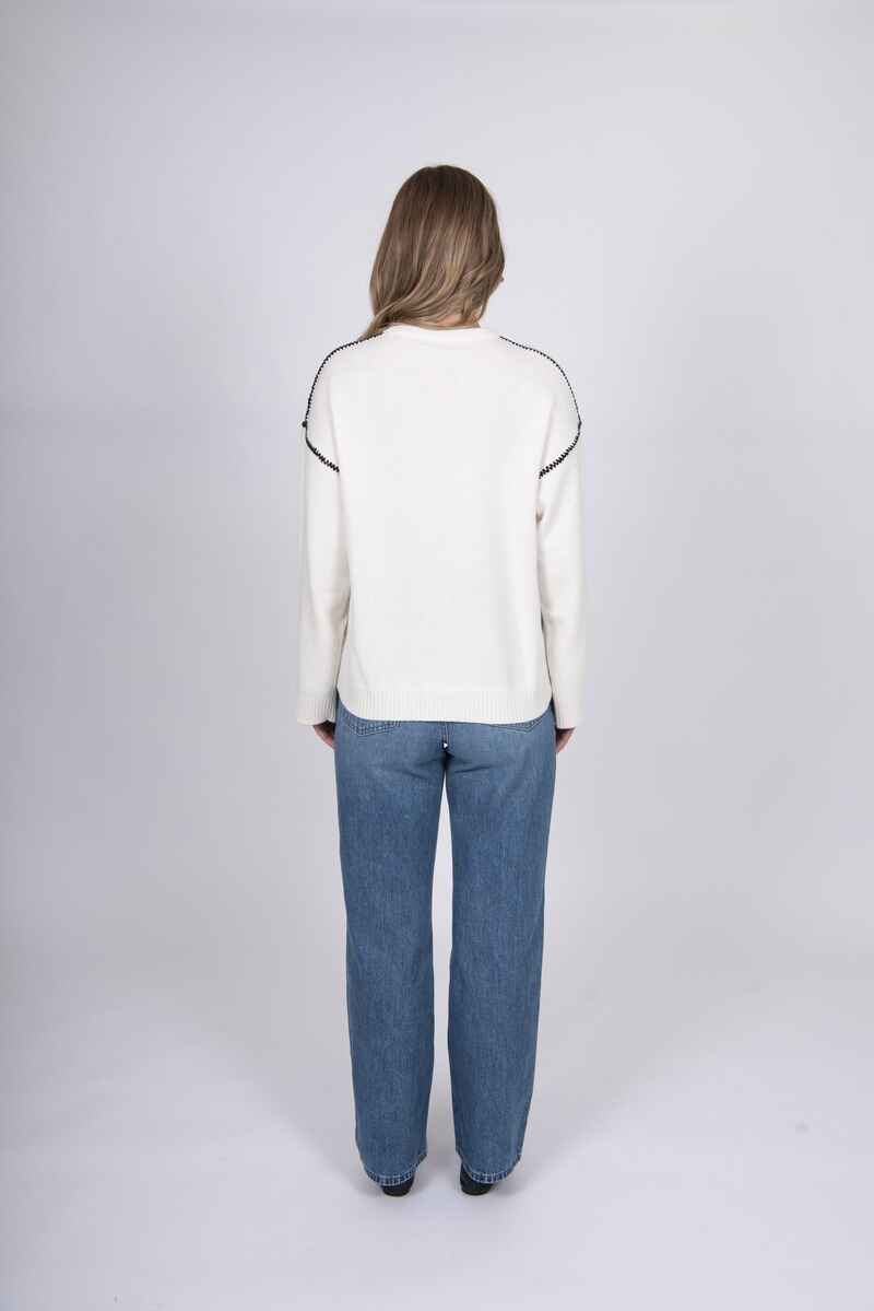 BELLA HStitch Trims Pullover WhitBla