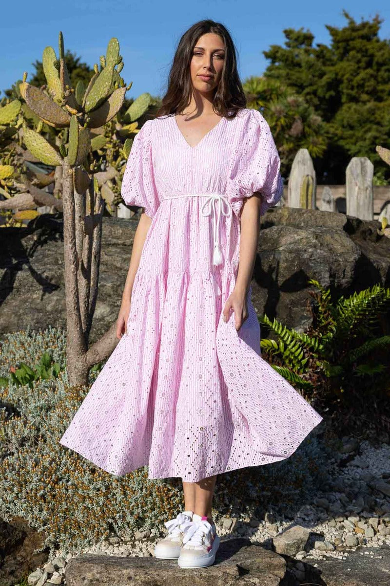 CHARLO Faye Midi Dress Pink Stripe