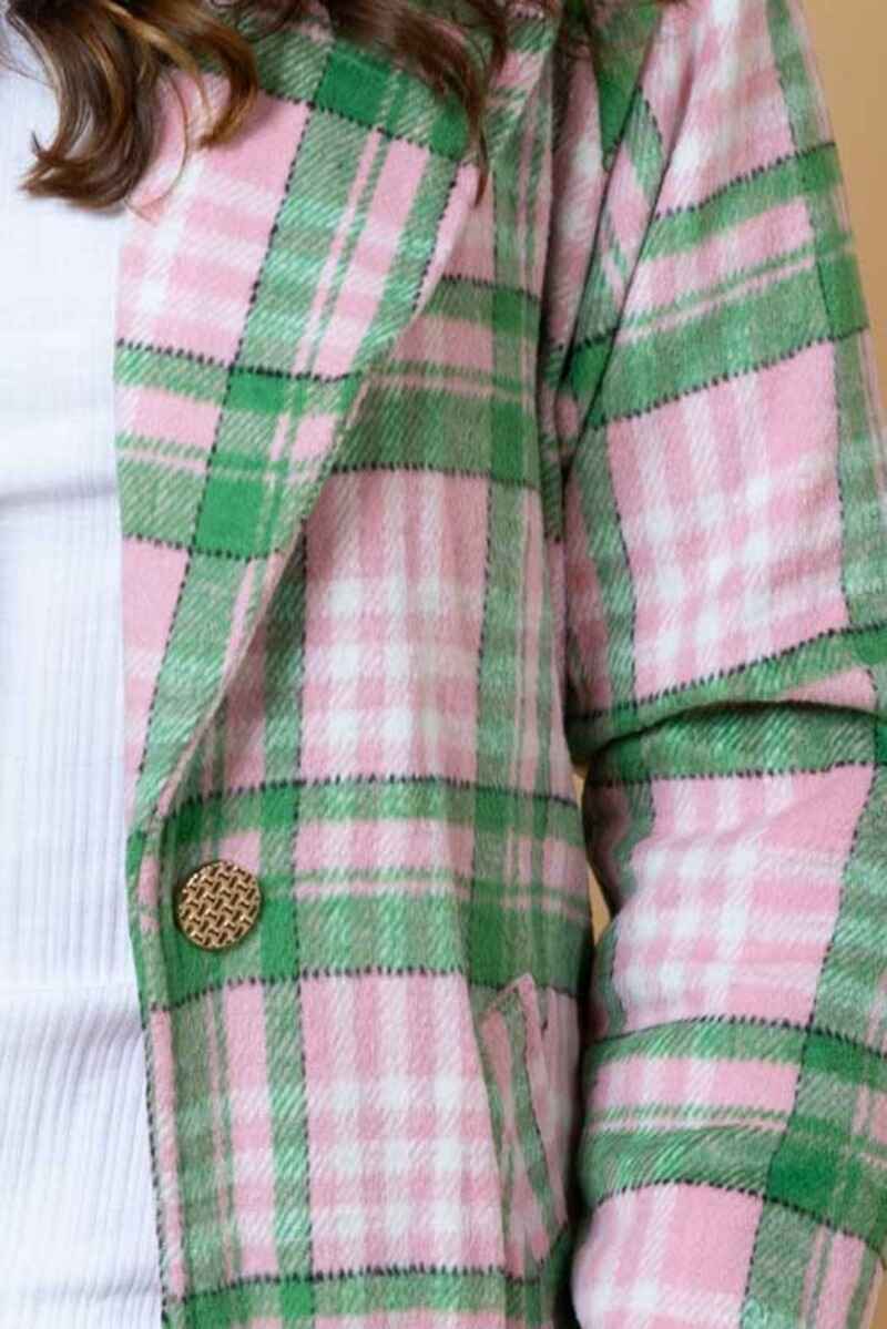 CHARLO Gemma Tartan Coat PinkGreen