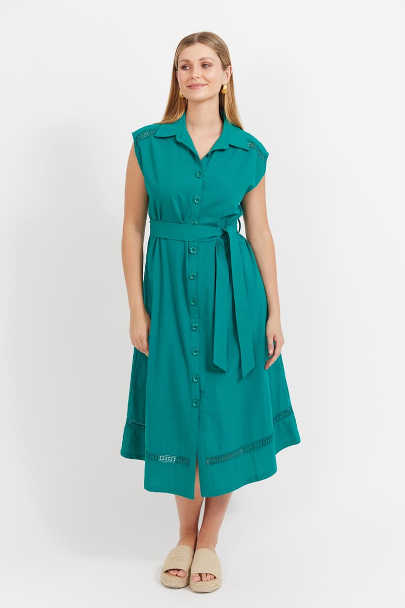 HAVEN Santos Shirt Dress Teal