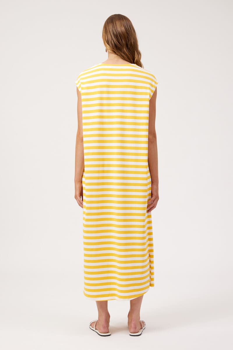 HAVEN Kos Stripe T-Shirt Dress Yellow