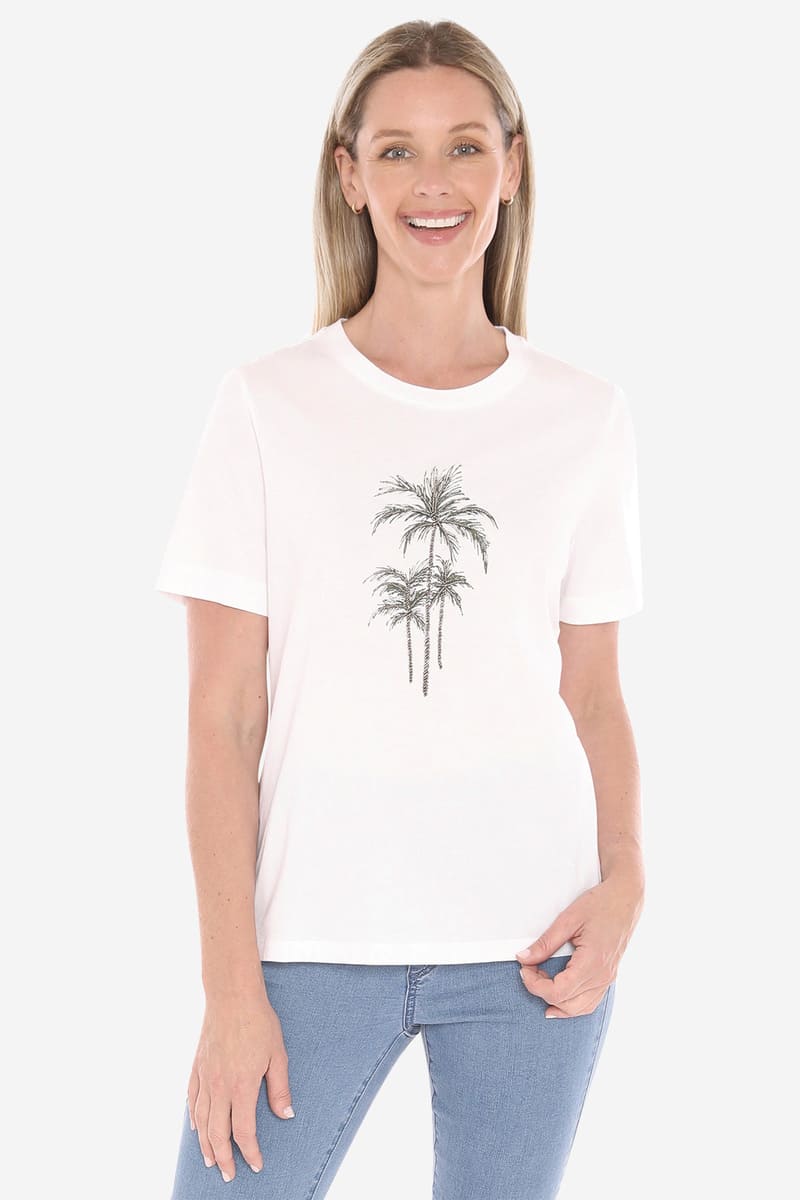 JUMP Beaded Palm Tee BasilWh