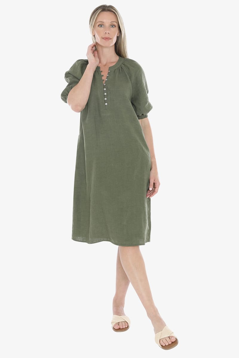 JUMP Button Neck Dress Basil