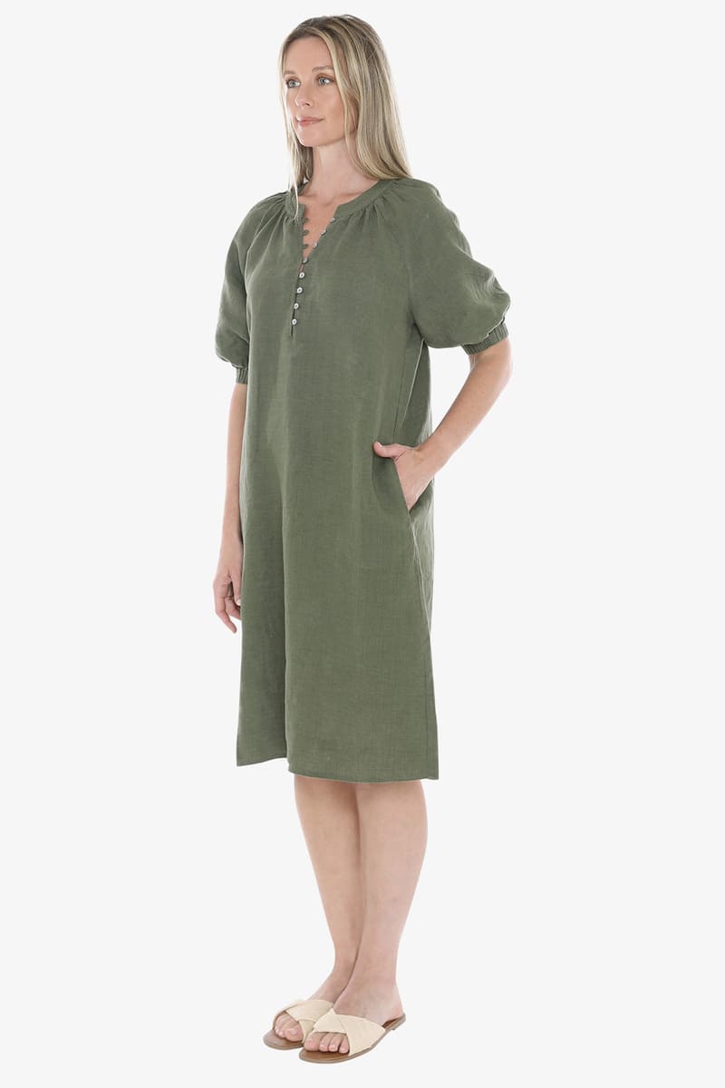 JUMP Button Neck Dress Basil