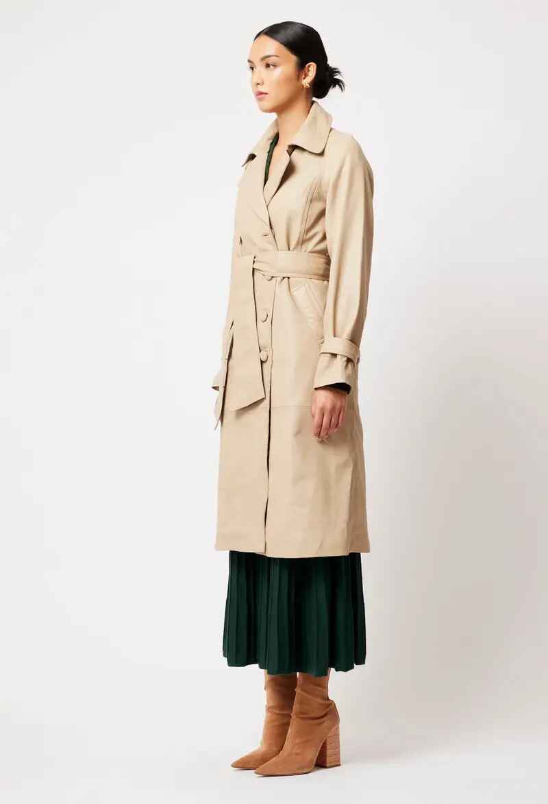 ONCE WAS Astra Leather Trench Oatmeal