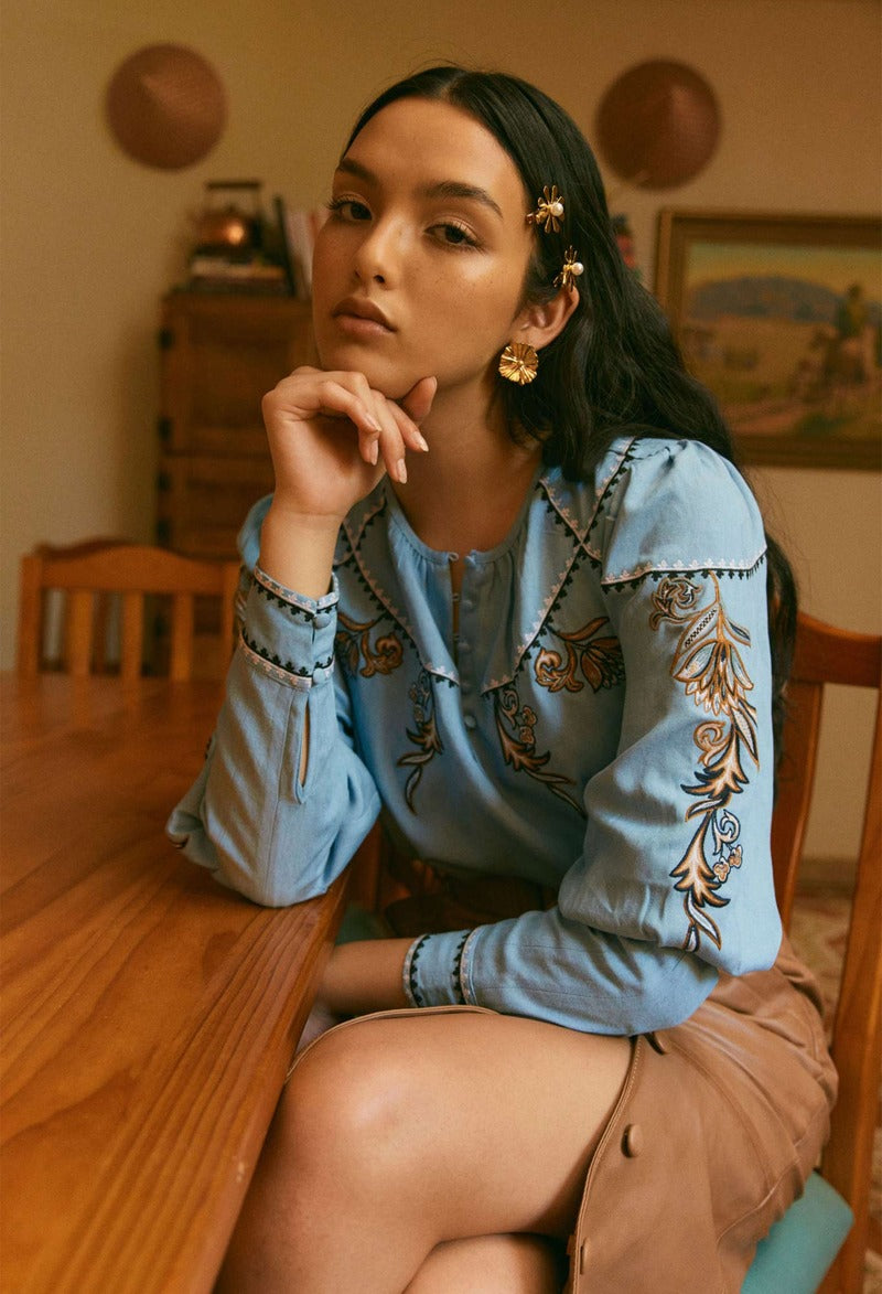 ONCE WAS Getty Tencel Blouse Chambray