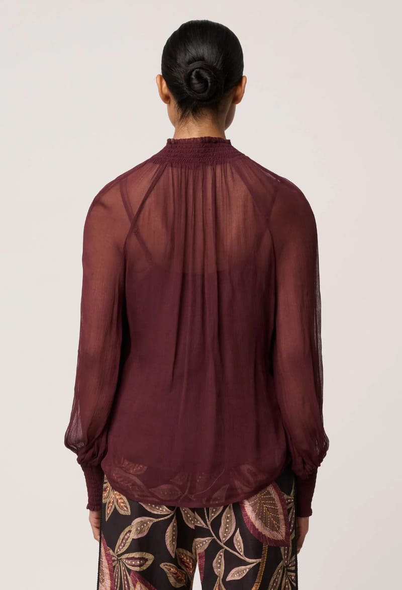 ONCE WAS Simona Sheer Blouse Bordeaux