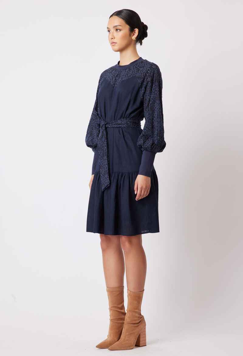 ONCE WAS Eddie Yoke Dress Navy