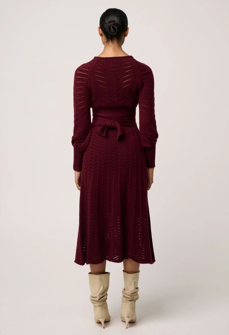 ONCE WAS Mirelle Chev Dress Bordeaux