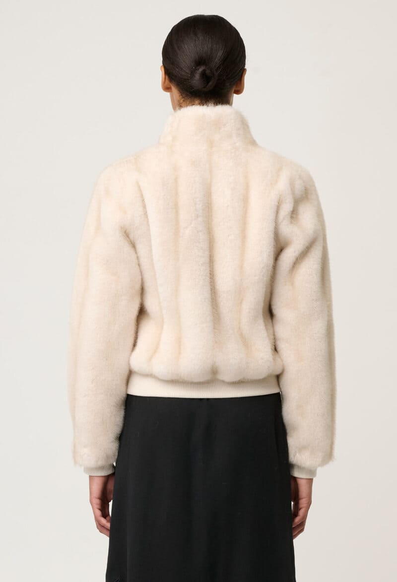 ONCE WAS Chrysta Fur Bomber Jacket Porcelain