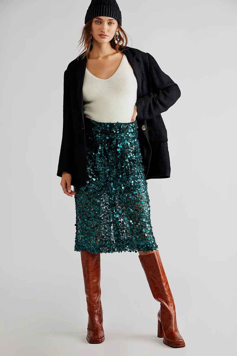 S&S Pencil Zip Denim Skirt Blue