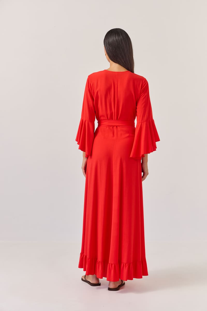 TUESDAY Alice Wrap Dress Tomato
