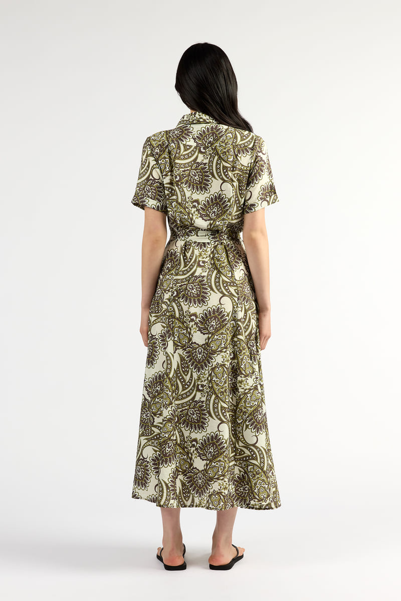 TUESDAY Godet Shirt Dress OlivePaisl