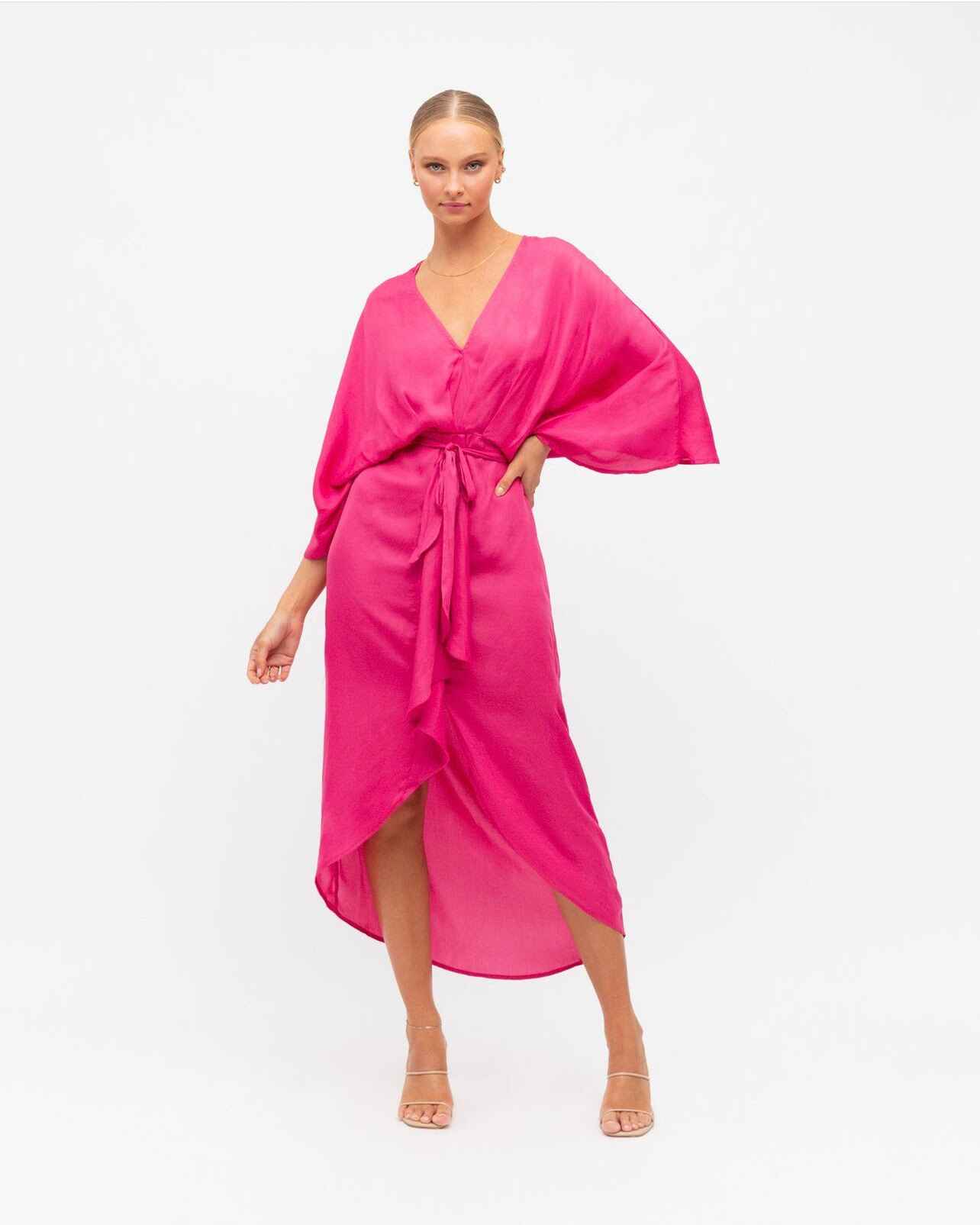 hot pink dress nz Women's Plus Size Shae Hot Pink V Neck Dress