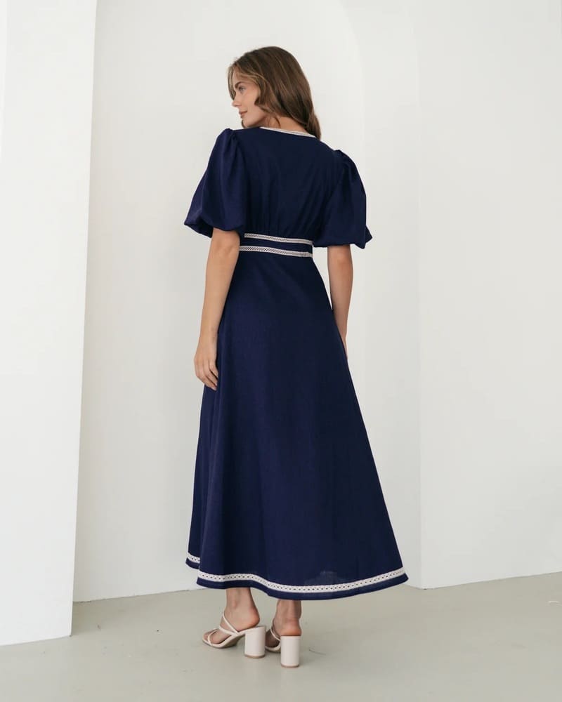 EBBY & I Jenna Grecian Dress Navy