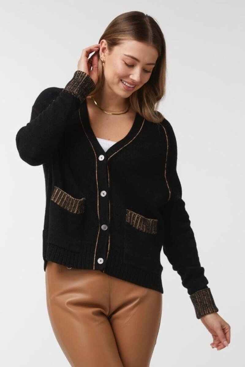 ZAK & PLO Plaited VNeck Cardy Black