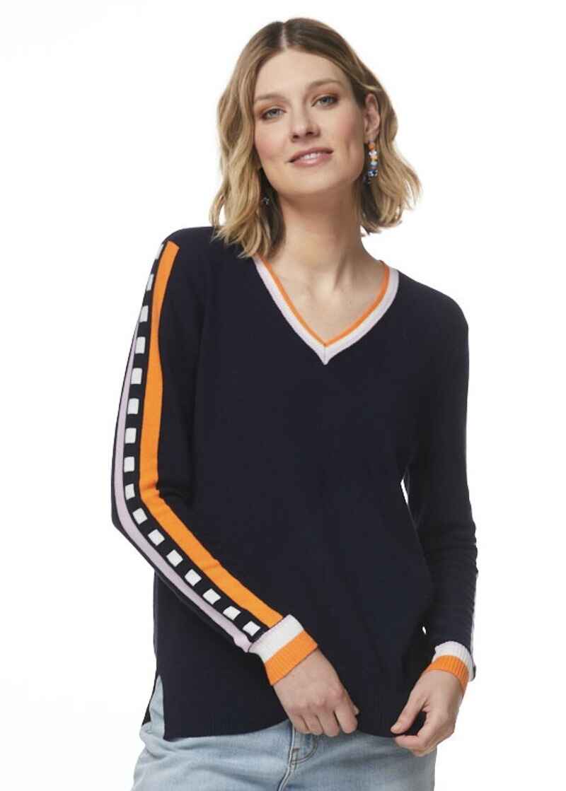 ZAK & PLO Stripe Sleeve Pullover Navy