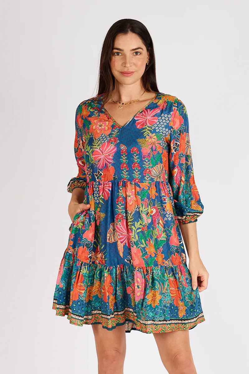 LULA SOUL Eastern Tiered Dress Navy