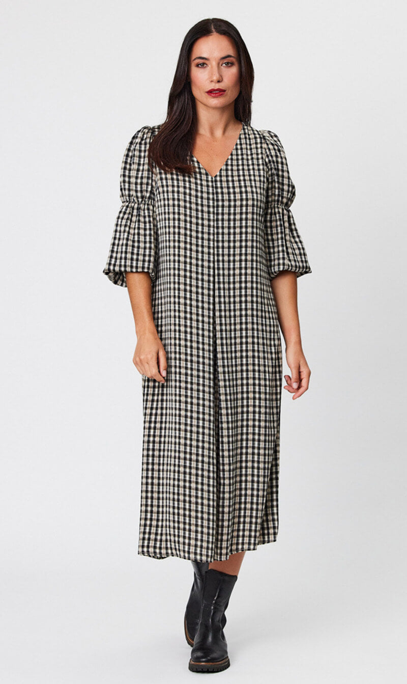 BLACKSTONE Check Dress Blk/Oat