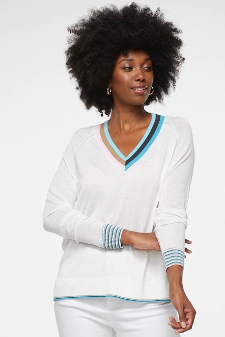 LD+CO V Neck Pullover White