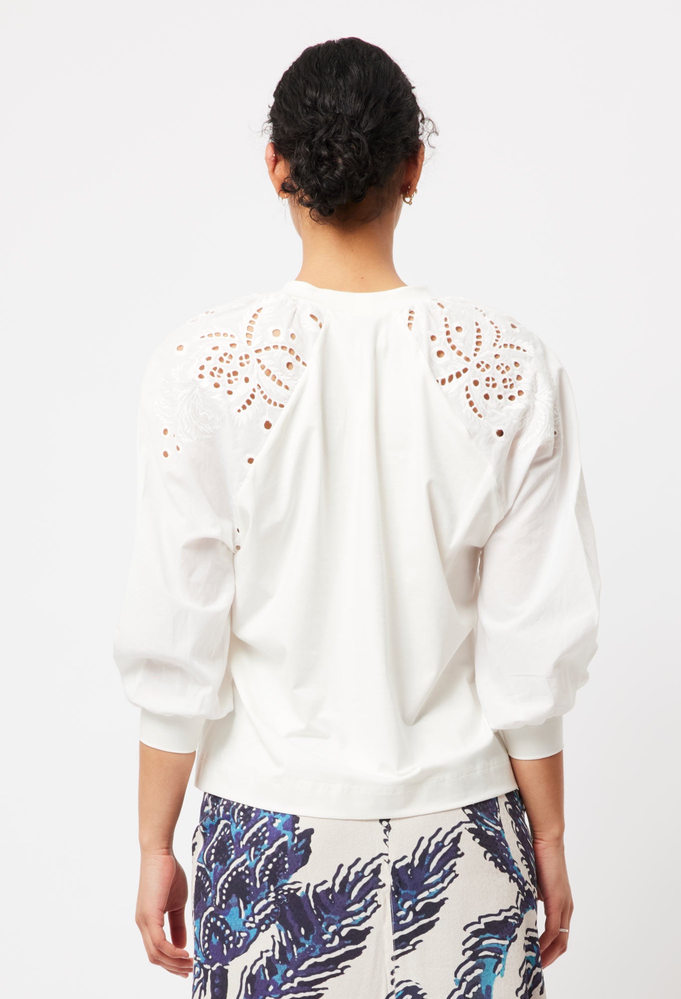 ONCE WAS Tropez Embroidered Sleeve Top White