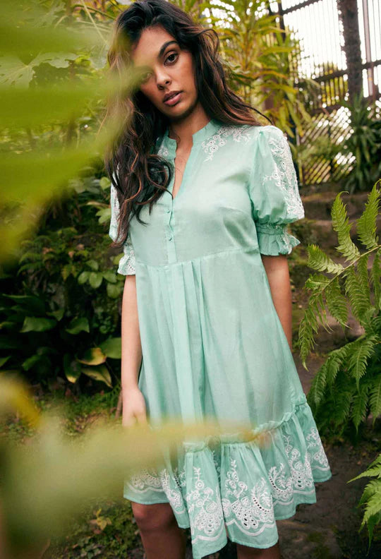 ONCE WAS Occitan Dress Seafoam