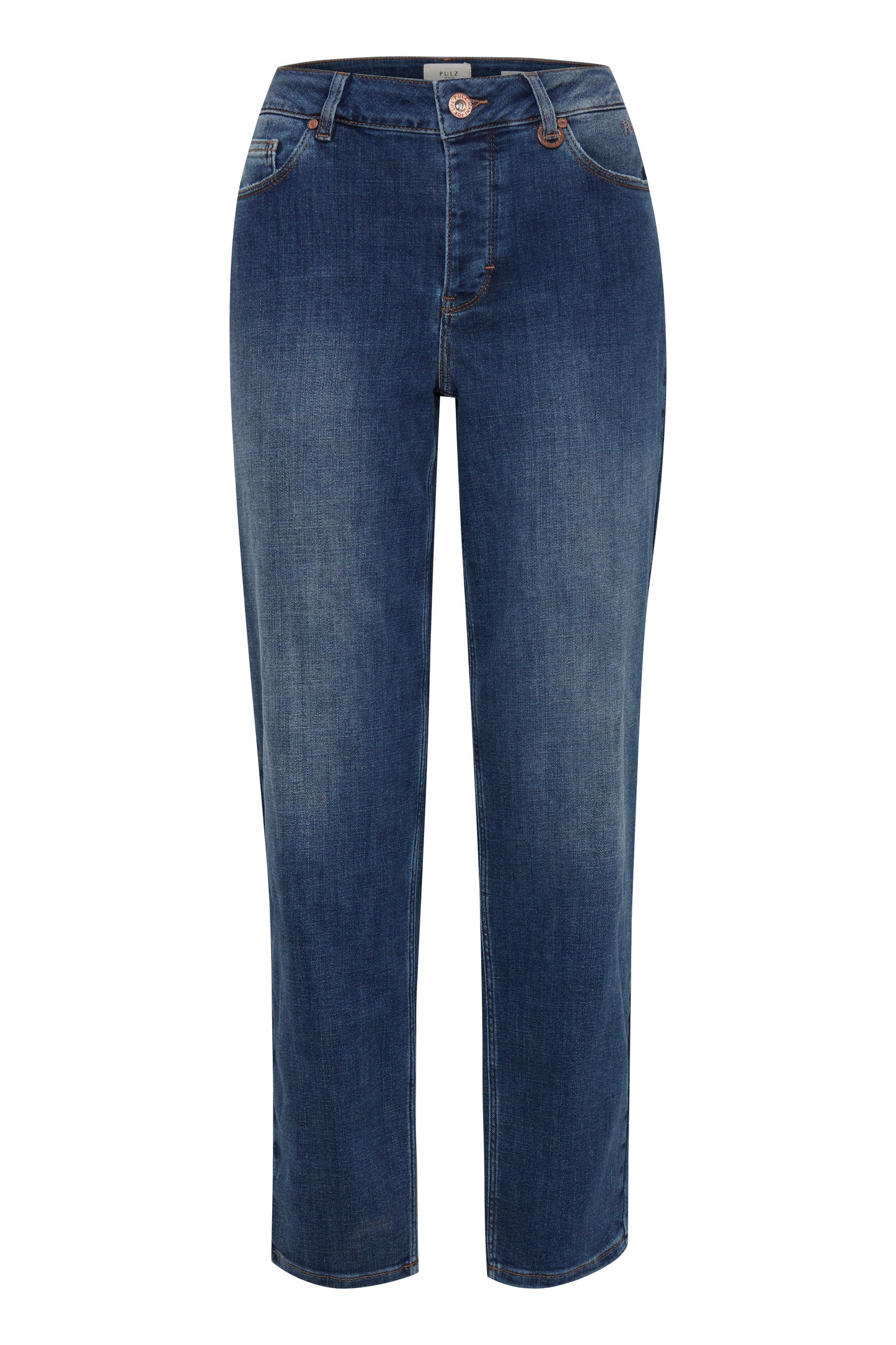PULZ Emma HW Straight Jeans Med Blue