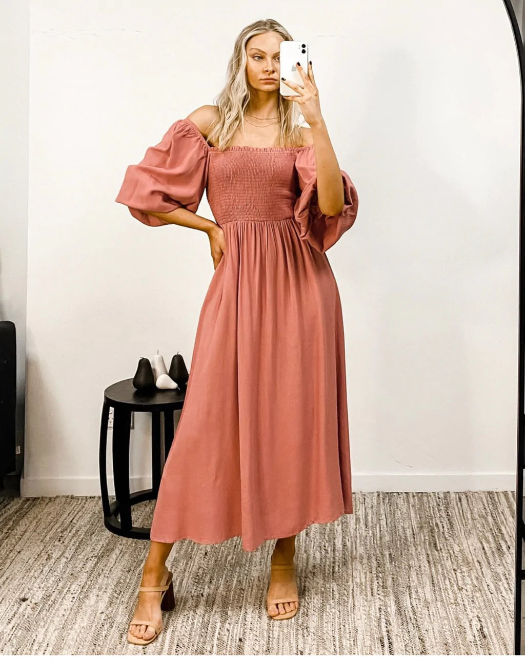WHITE CLOSET Shirred Maxi Dress Rose