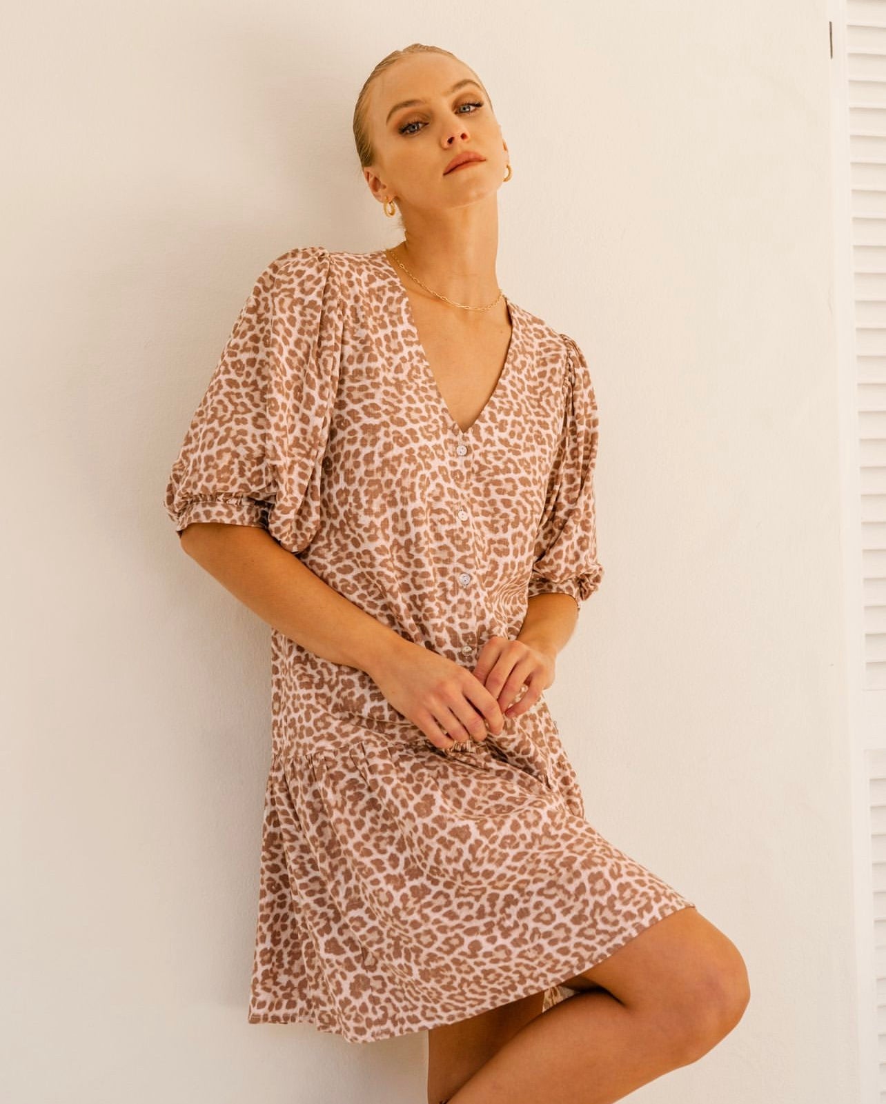 WHITE CLOSET Clara Leopard Midi Dress