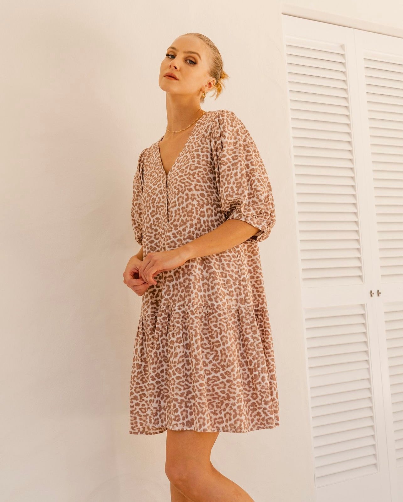 WHITE CLOSET Clara Leopard Midi Dress