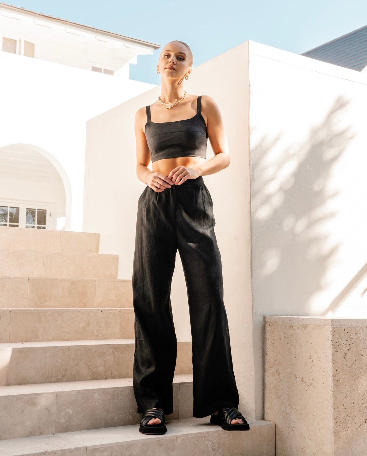 WHITE CLOSET Linen Pants Black