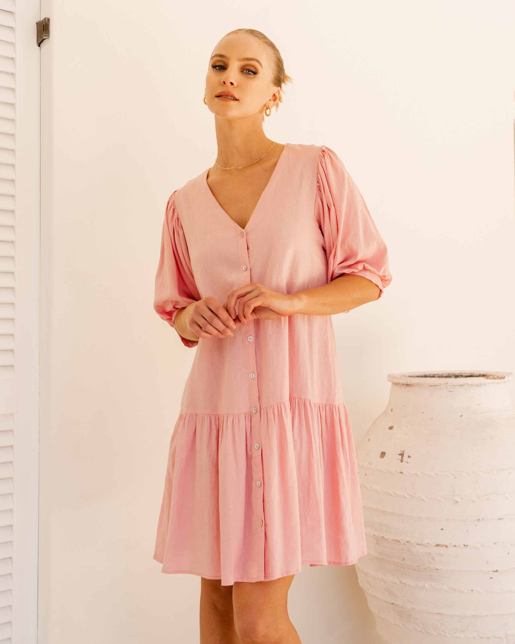 WHITE CLOSET Linen Dress Blush Paperdoll