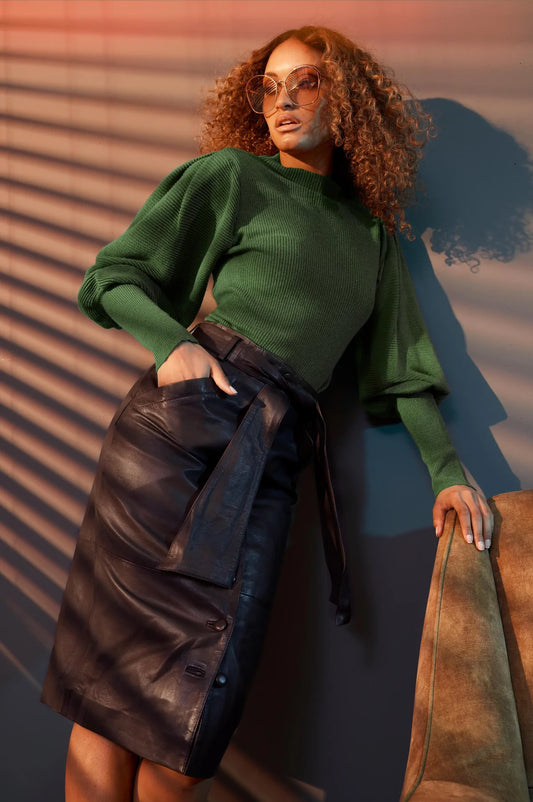 ONCE WAS Leather Chocolate Skirt