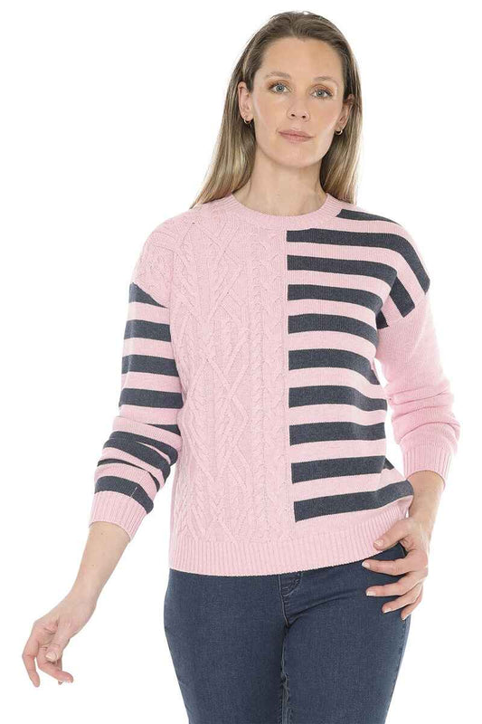 JUMP Cable Striped Pullover SherbetMrl