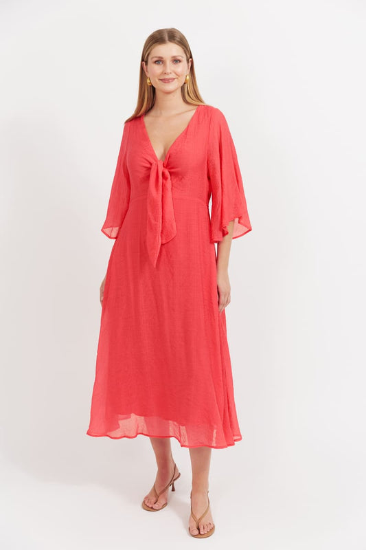 HAVEN Baja Tie Midi Dress Punch